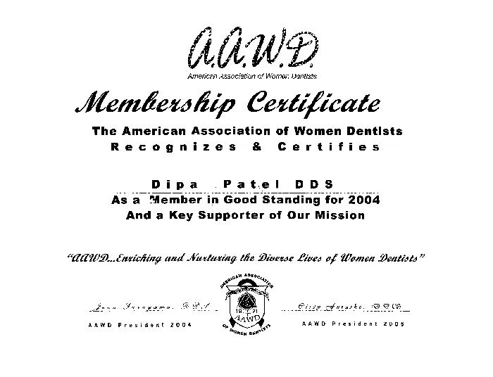 Membership Certificate, The American Association of Women Dentists (AAWD)