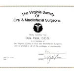 Member Certificate, The Virginia Society of Oral & Maxillofacial Surgeons (VSOMS)