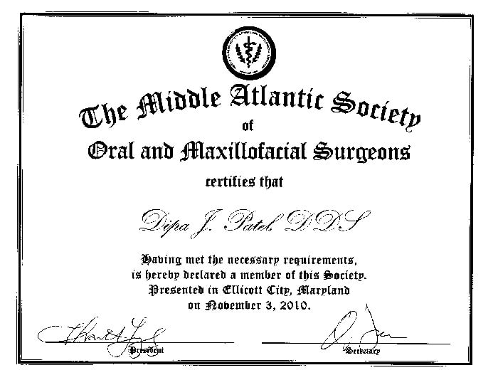 certificate6 Arlington VA, Arlington Oral and Maxillofacial Surgery
