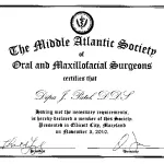 Member Certificate, The Middle Atlantic Society of Oral and Maxillofacial Surgeons (MASOMS)