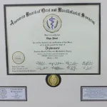 ABOMS certification to Dipa Patel meeting the standards and qualifications grandted the status of DIPLOMATE, American Board of Oral and Maxillofacial Surgery