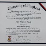 DDS Degree for Dr Patel from the Dental School, University of Mayland, Baltimore College of Dental Surgery