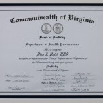 Commonwealth of Virginia certificate for Dr Patel to practice Dentistry