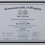 Commonwealth of Virginia certificate for Dr Patel to practice Dentistry